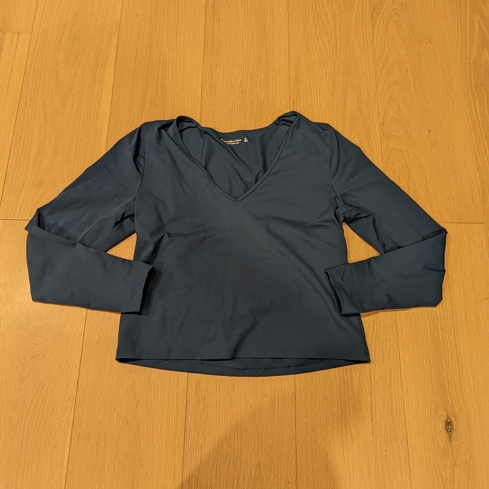 Women's V-Neck Long Sleeve Cropped Top Deep Teal